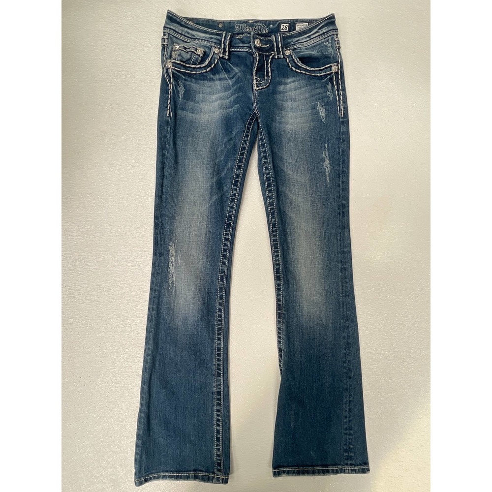 Miss Me Boot Cut Jeans Sz 28 Bling Flap Pocket Crystal Embellished Swarovski